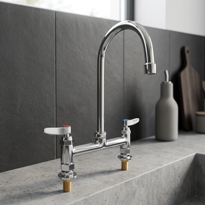 High Quality Brass Compression Cartridge Kitchen Faucet Dual Handle <b>Chrome</b> Plated Swivel Spout Modern Design for Kitchen Use - Product Image 3