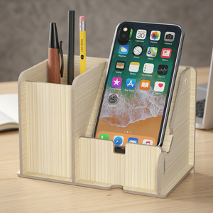 Organizador de Escritorio de Bambú, Soporte para Teléfono, Portalápices, Bandeja de Almacenamiento Multifuncional para Oficina, Diseño Simple para Escritorio - Product Image 3