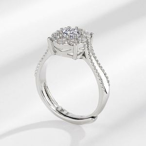 <b>Adjustable</b> Band Micro-Paved <b>Silver</b>-Plated Zircon <b>Ring</b> Open Female Wedding Simulated Moissanite Diamond <b>Ring</b> - Product Image 5