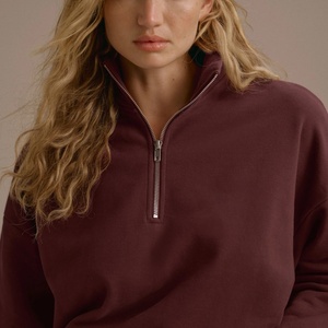 Sweat-shirts de sport zippés en molleton épais et surdimensionné en coton, respirants, pour l'entraînement hivernal, avec patch appliqué tissé personnalisé sur le devant - Product Image 2