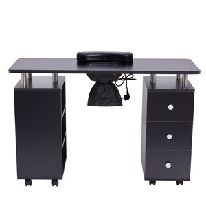 Table de manucure noire pour salon avec ventilateur, tiroir de rangement et étagère – Poste de travail beauté - Product Image 2