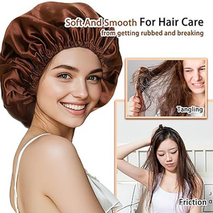 Bonnet de nuit réversible à double couche avec logo personnalisé, bonnet en satin élastique de qualité supérieure pour femmes - Product Image 3