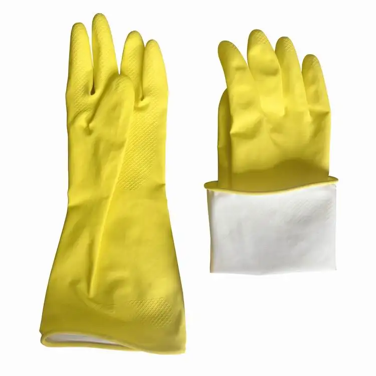 Sarung tangan cuci karet lateks, sarung tangan rumah tangga lateks pembersih lapisan beludru alami dapat digunakan kembali, tahan air tipis CE EN388