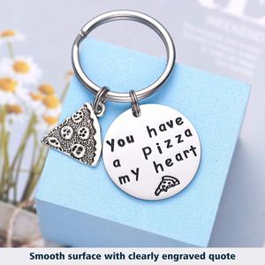 คุณมีพิซซ่าหัวใจของฉันพวงกุญแจสแตนเลสสนุกกระเป๋าเป้สะพายหลังอาหารพวงกุญแจโลหะ - Product Image 3