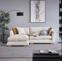 Canapé Modulaire d'Angle en L Moderne pour Salon, Ensemble de Meubles en Tissu Lin Plume Crème Beige