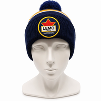 Casquette personnalisée à étiquette privée, motif géométrique rayé en jacquard, logo circulaire brodé, bonnet d'hiver à revers, 100% acrylique