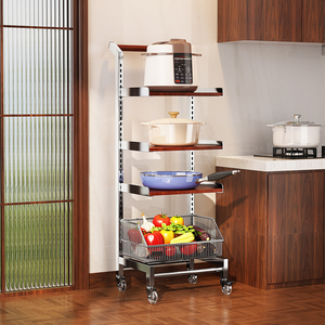 رف تخزين للمطبخ متعدد الطبقات (5 طبقات) مع عربة، رف للأواني، رف للتوابل، خزانة لتخزين الخضروات، رف للوجبات الخفيفة، تصميم أرضي بأسلوب نورديك - Product Image 3