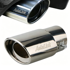 Terminale di Scarico Universale AsiaLink per Auto, 63mm, in Acciaio Inox Lucidato a Specchio, Finitura Cromata, Modifica per Terminale Posteriore - Product Image 1