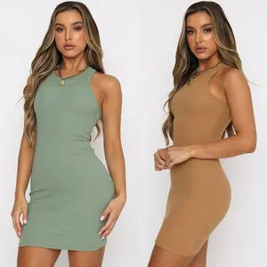 Vestidos de mujer recién llegados 2024 venta al por mayor mujeres personalizadas en blanco liso Casual algodón sin mangas señora Sexy moda vestido sin mangas