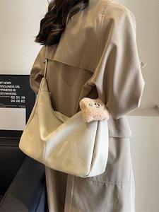 Multi-colored <b>leather</b> <b>large</b>-capacity shoulder bag, sweet style plush charm women's <b>handbag</b> series - Product Image 6