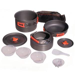 Ensemble de cuisine d'extérieur 3-4L, casseroles et poêles antiadhésives portables pour le camping, vaisselle pour 2-3 personnes - Product Image 1
