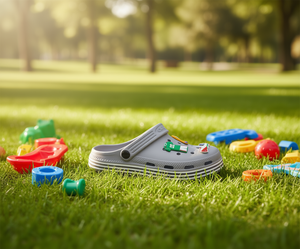 Zoccoli grigi per bambini con spille animate, taglia 19, estivi, suola in EVA, punta tonda - Product Image 2