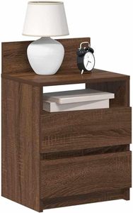 Modern 2-Drawer Adjustable Height <strong>Bedside</strong> <strong>Cabinet</strong> in Black Solid Wood Nightstand for Bedroom Living Room Office Brown <strong>Oak</strong> - Product Image 2