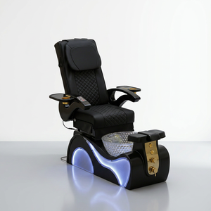 Muebles para Salón de Uñas, Silla de Pedicura Eléctrica Reclinable Negra y Dorada con Masaje, Spa para Pies, Lujo, con Luces LED - Product Image 1