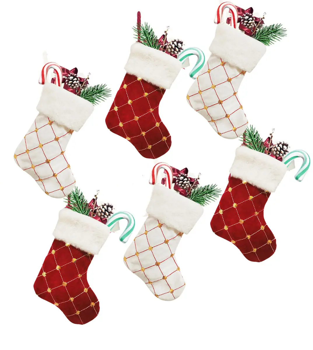 Nouvel arrivage de décoration de Noël Bas de Noël en polyester de 9 pouces Cadeaux pour arbre à broder Bas de Noël