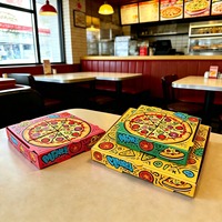 Boîte à pizza à emporter en carton ondulé kraft de qualité alimentaire, écologique, avec logo personnalisé, fabriquée par SP4507, pour la vente en gros aux pizzerias.