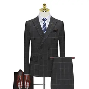 <span class=keywords><strong>Abito</strong></span> doppiopetto <span class=keywords><strong>abito</strong></span> da <span class=keywords><strong>uomo</strong></span> British grey Stripe Business Casual Suit <span class=keywords><strong>abito</strong></span> formale da <span class=keywords><strong>uomo</strong></span> Slim Fitting <span class=keywords><strong>abito</strong></span> da sposa da sposo - Product Image 1