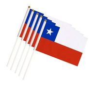 Mini drapeaux chilien à main, en polyester, personnalisables, avec mât en bois, vente en gros, 100% polyester