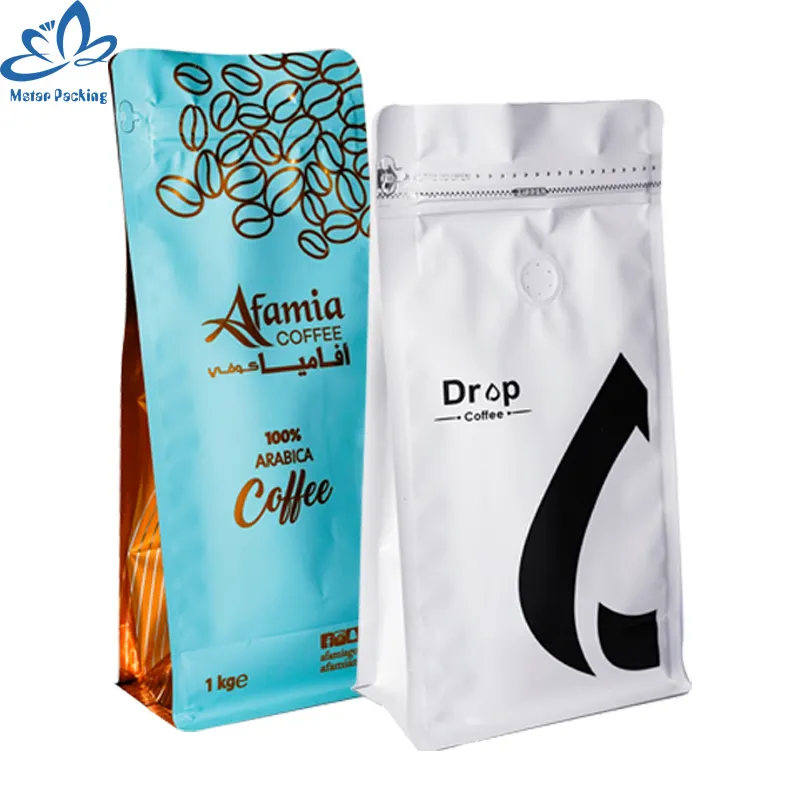 Kantong kopi dapat terurai katup kantung kopi plastik ritsleting kantong kopi makanan ringan kemasan kantong kopi dengan katup
