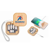 Kit de Cargador Inalámbrico Cuadrado 7 en 1 de 15W y Cable, Adaptador Multi USB, Cable de Carga Rápida, Caja de Almacenamiento de Bambú con Transferencia de Datos