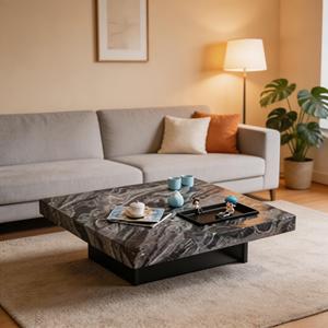 Mesa de Centro Moderna de Lujo, Cuadrada, de Mármol, Geométrica, para Sala de Estar, con Bandeja Empotrada - Product Image 4
