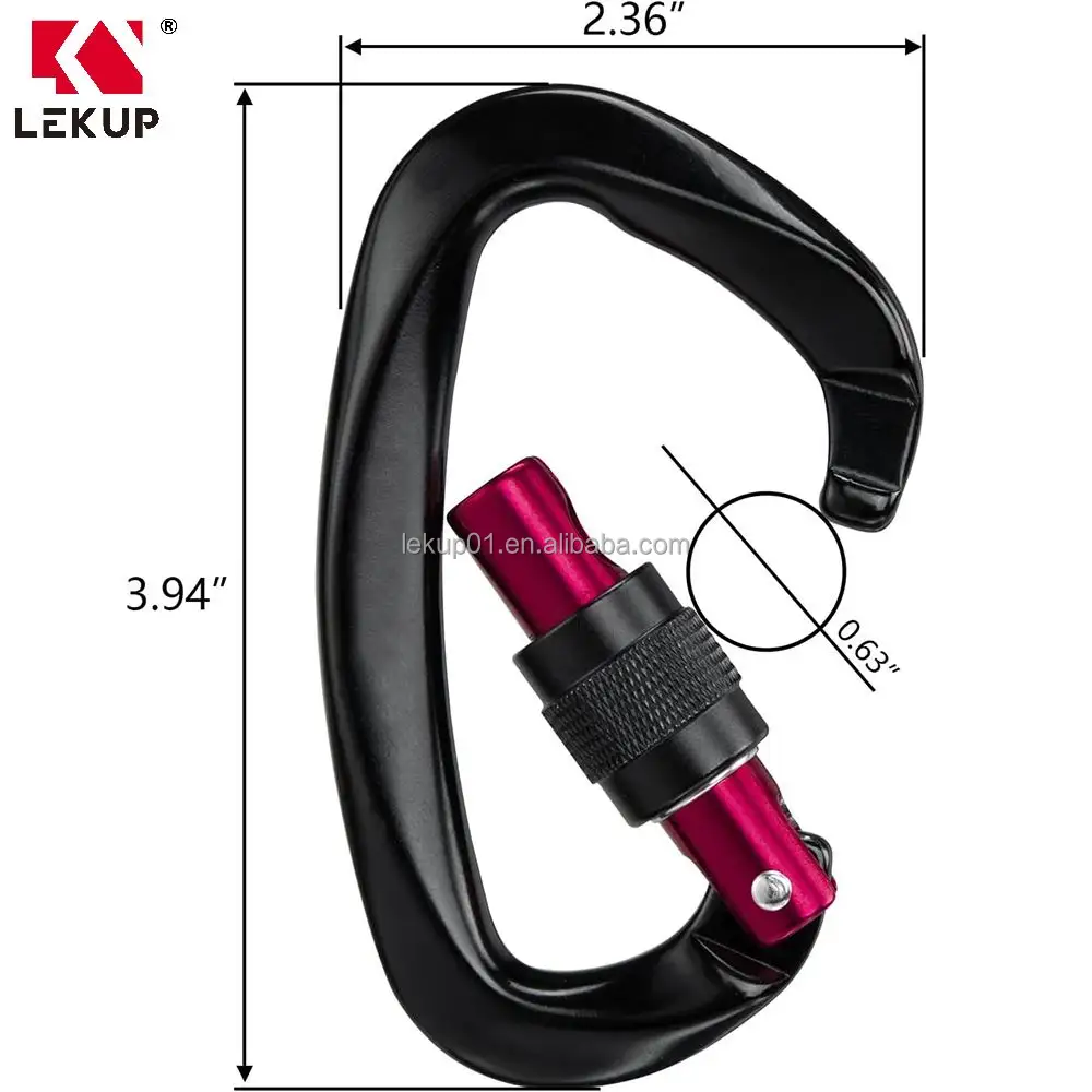 Mosquetão em forma de D para escalada, mosquetão de alumínio resistente com trava e trava, mosquetão para escalada em rocha 25KN