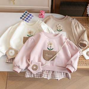 <span class=keywords><strong>Robe</strong></span> <span class=keywords><strong>sweat</strong></span>-shirt décontractée en laine peignée respirante pour filles, haut pour petite fille avec motif à carreaux, fleurs et dessins animés, vêtements pour filles - Product Image 3