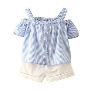 Prix de gros en Inde pour les vêtements pour enfants, ensemble de t-shirts à rayures verticales et de shorts pour filles, provenant d'un fabricant chinois - Product Image 1