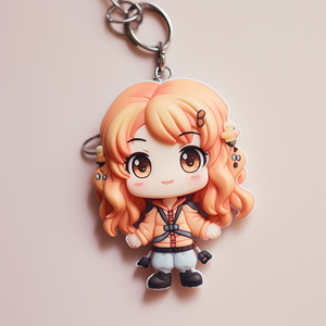 Llavero de anime con figura chibi de PVC, hecho a medida con cabello naranja y un atuendo adorable, para regalo o colección. - Product Image 2
