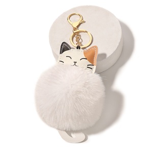 En gros, <span class=keywords><strong>Porte</strong></span>-clés en peluche mignon avec boule de <span class=keywords><strong>fourrure</strong></span>, en cuir PU, motif chat, <span class=keywords><strong>pompon</strong></span>, breloque esthétique pour sac et pendentif pour sac à dos - Product Image 4