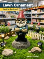 Statue de gnome de jardin Gnomeland Security, gnome policier cool avec design à bras croisés, artisanat en résine durable pour la décoration intérieure et extérieure.