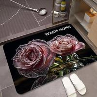 Keset Lantai Kamar Mandi Motif Mawar Gaya Instagram, Bahan Diatomaceous Earth, Bentuk Persegi, Gaya Kartun, Lembut, Penyerap Air, Tanpa Perlu Dicuci