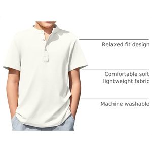 Boys Short Sleeve Henley Shirt Solid Cotton Casual T-Shirt 5-14 Years - Product Image 4