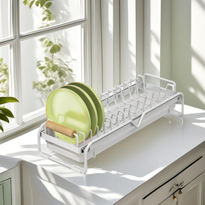 Japanese Style Sliding Drawer Tableware Utensil Bowl and <b>Dish</b> Plate Storage Organizer Drying Rack With Wood Handle for Cabinet - Product Image 2