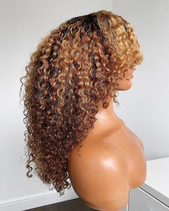 <span class=keywords><strong>Parrucche</strong></span> Lace Front con Capelli Umani Ricci Mossi, Biondo Miele con Mèches, Cuticole Allineate, Effetto Capelli Veri - Product Image 2