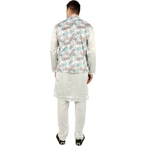 Triloki Abstract <b>Kurta</b> <b>Pajama</b> With Waistcoat 3 In 1 Set <b>Men</b> Ethnic Indian Traditional Wear Diwali Puja Outfit - Product Image 5