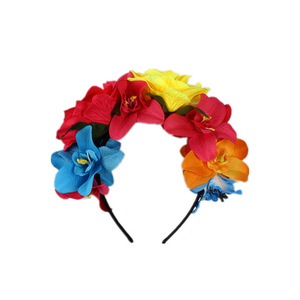 Diadema mexicana simulada con corona de flores rosas Día de los muertos Tocado de Halloween <span class=keywords><strong>Estambre</strong></span> colorido Fiesta Aro para el cabello - Product Image 3