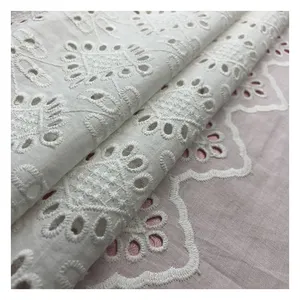 Customized Pattern Embroidery Voile Fabric Eyelet Embroidered Cotton Fabric