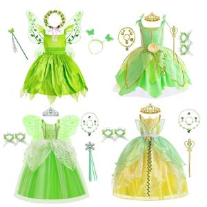 BAIGE Dropshipping TV y película de una pieza verde elfo <span class=keywords><strong>princesa</strong></span> Tiana Fairy <span class=keywords><strong>Tinkerbell</strong></span> vestido de disfraz de actuación para niñas - Product Image 6