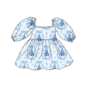 Robe d'été sans manches pour petites filles, coupe trapèze, imprimé nœuds château de princesse, volants, décontractée, respirante, vente en gros ODM, prête à expédier (RTS) - Product Image 4