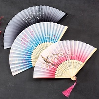 Éventail pliant en bambou de 21 cm, en soie, style antique, portable, pour la danse, Hanfu, usage quotidien, cadeau
