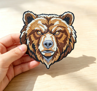 Patchs brodés personnalisés en usine pour animaux sauvages (tigre, bison, ours grizzly) à coudre ou thermocollants pour chapeaux et vêtements