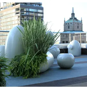 Outdoor Landscape Architecture Urbanism Art Shaped White Fiberglass Terrace Planters Lighting Elements and Furnishings