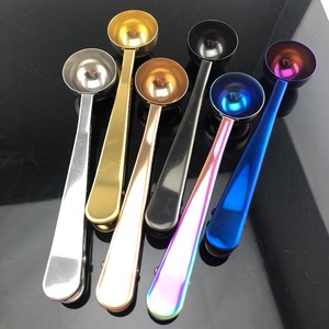 Cucchiaio dosatore per caffè in acciaio inossidabile con manico lungo 2 in 1, capacità 15 ml con clip di chiusura, strumento a doppio uso - Product Image 3