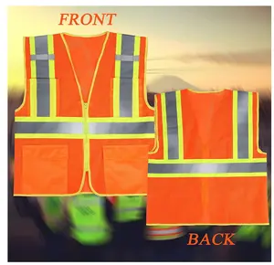 Abbigliamento gilet di sicurezza riflettente in rete arancione ad alta visibilità all'ingrosso con cerniera e tasche