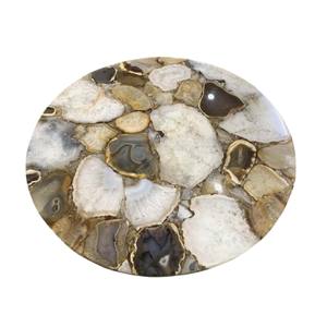 Plateau de table basse rond en agate naturelle, fait main, écologique, moderne, en pierre géode, décoration de mobilier d'extérieur sur mesure - Product Image 2