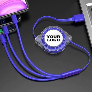 สายชาร์จ USB แบบยืดหดได้ 3-in-1 ความยาว 1 เมตร พร้อมโลโก้สั่งทำพิเศษ วัสดุ TPE ชาร์จเร็ว สำหรับ IOS Type C ขายส่ง - Product Image 1