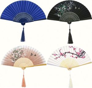 Abanico Plegable Retro Chino de Bambú y Seda para Mujer, para Calor, Decoración de Iglesia, Festival de Música EDM, Gris con Capullos Rojos - Product Image 6