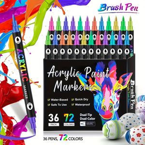 Art <b>Permanent</b> Paint <b>Marker</b> Pens Dual Tip Acrylic Marcadores Doble Punta Water Based Ink for Drawing Craft - Product Image 1