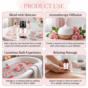 Ingredientes vegetales naturales para relajar, nutrir la piel y mejorar el estado de ánimo. Aceite Esencial de Rosas para Difusor de Aromaterapia. - Product Image 4